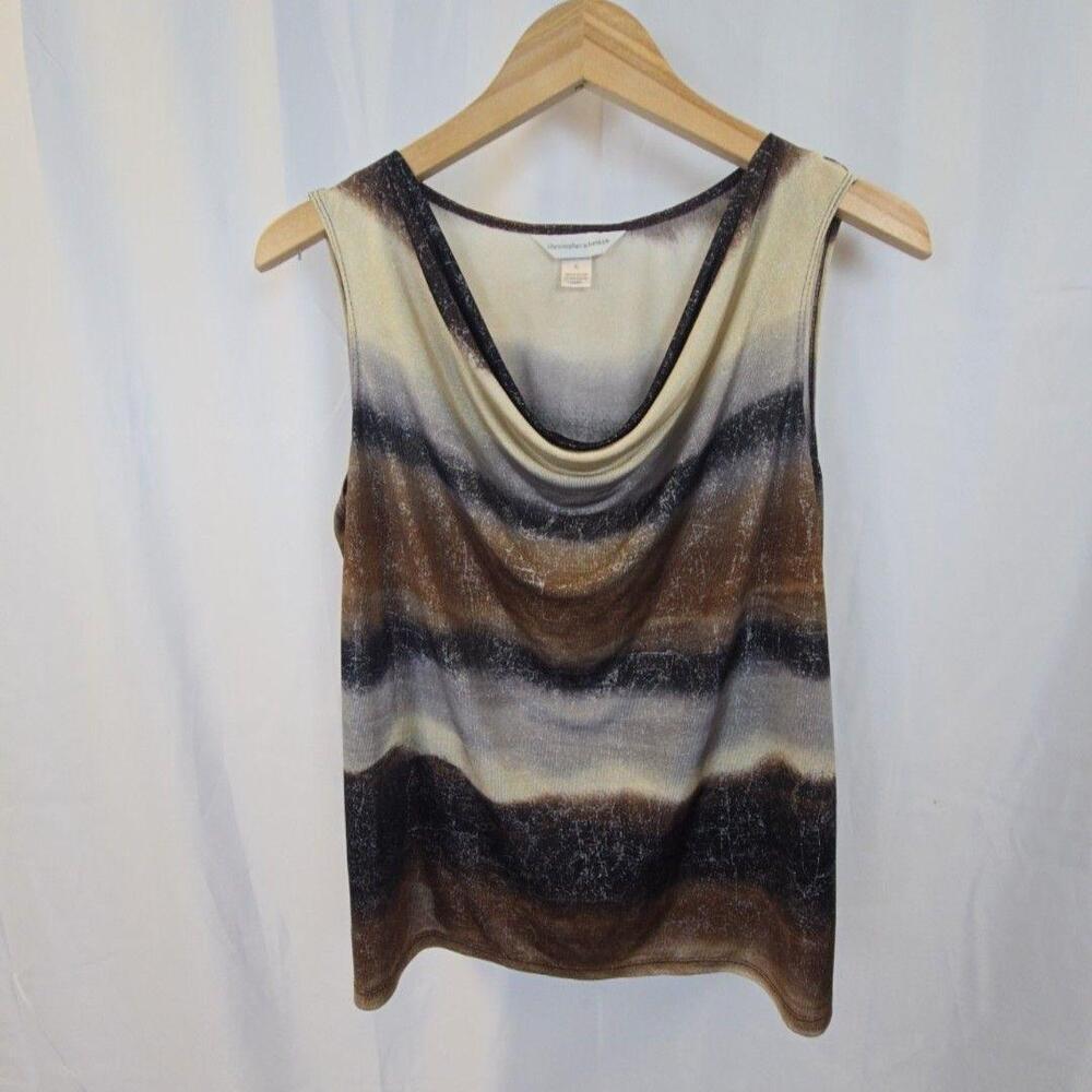 Christopher & Banks Tank Top Womens XL Brown Stripe Cowl Neck Knit Stretch